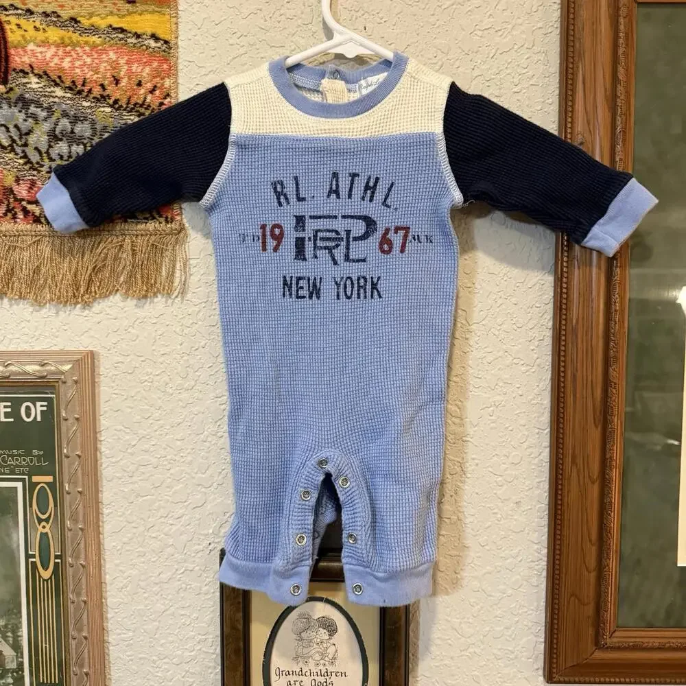 NWOT Ralph Lauren 1967 RARE Baby One Piece Designer‎ Waffle Lined Size 3 Months